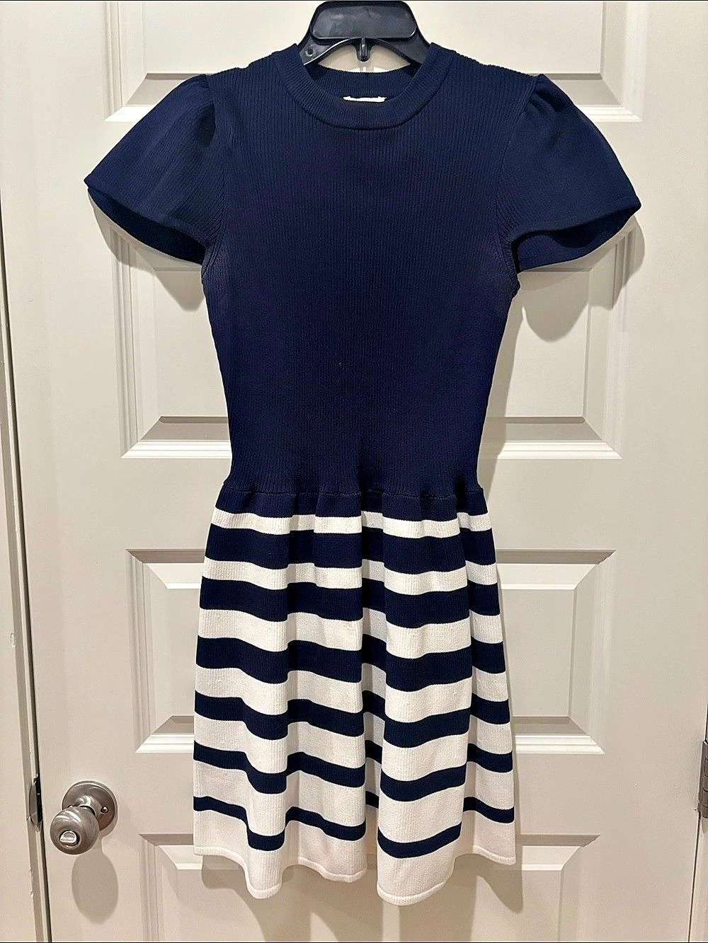 Soshanna Striped Knit Mini Dress in Blue & White Size Small Like New